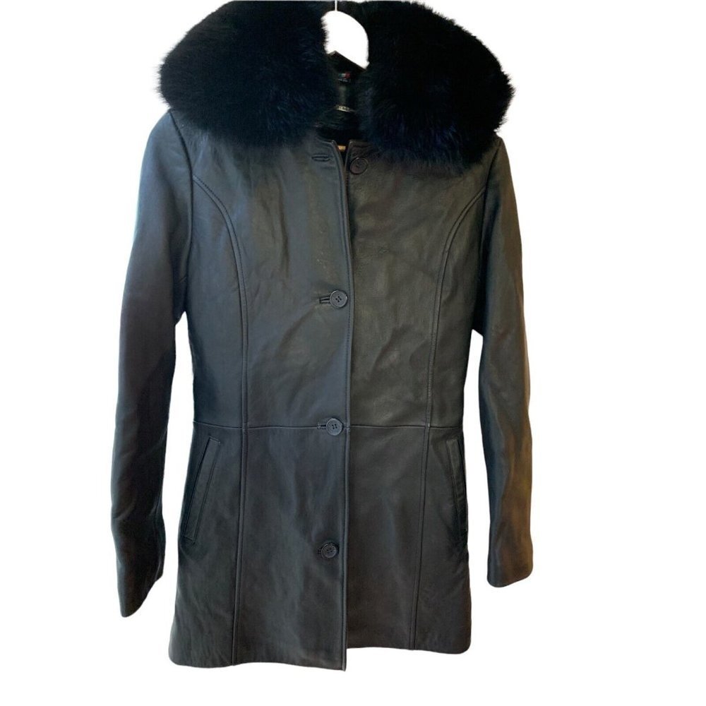 Knoles & Carter NWT Womens Italian Lamb Skin Black Coat Fur Collar Small